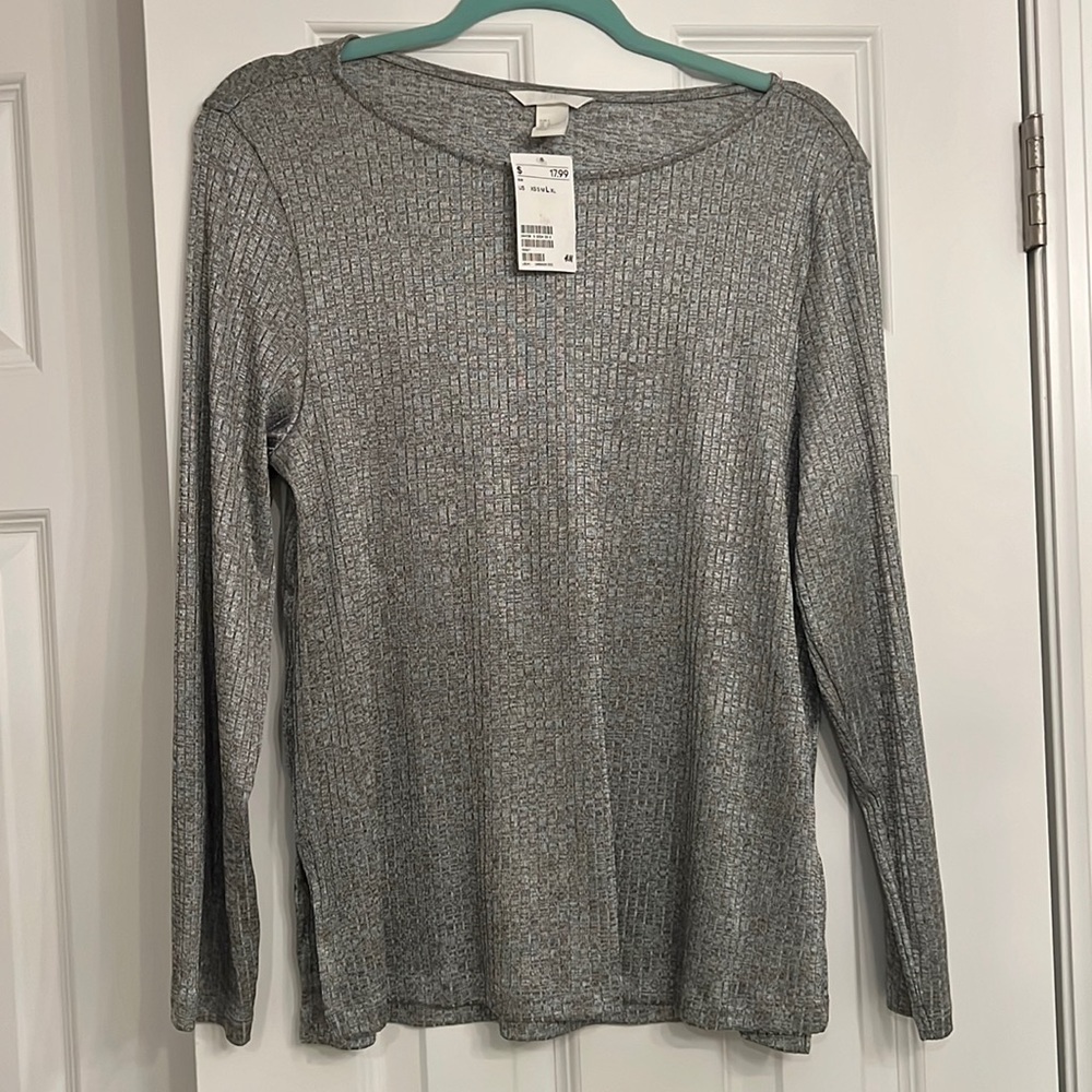 Metallic Silver Long Sleeve Top